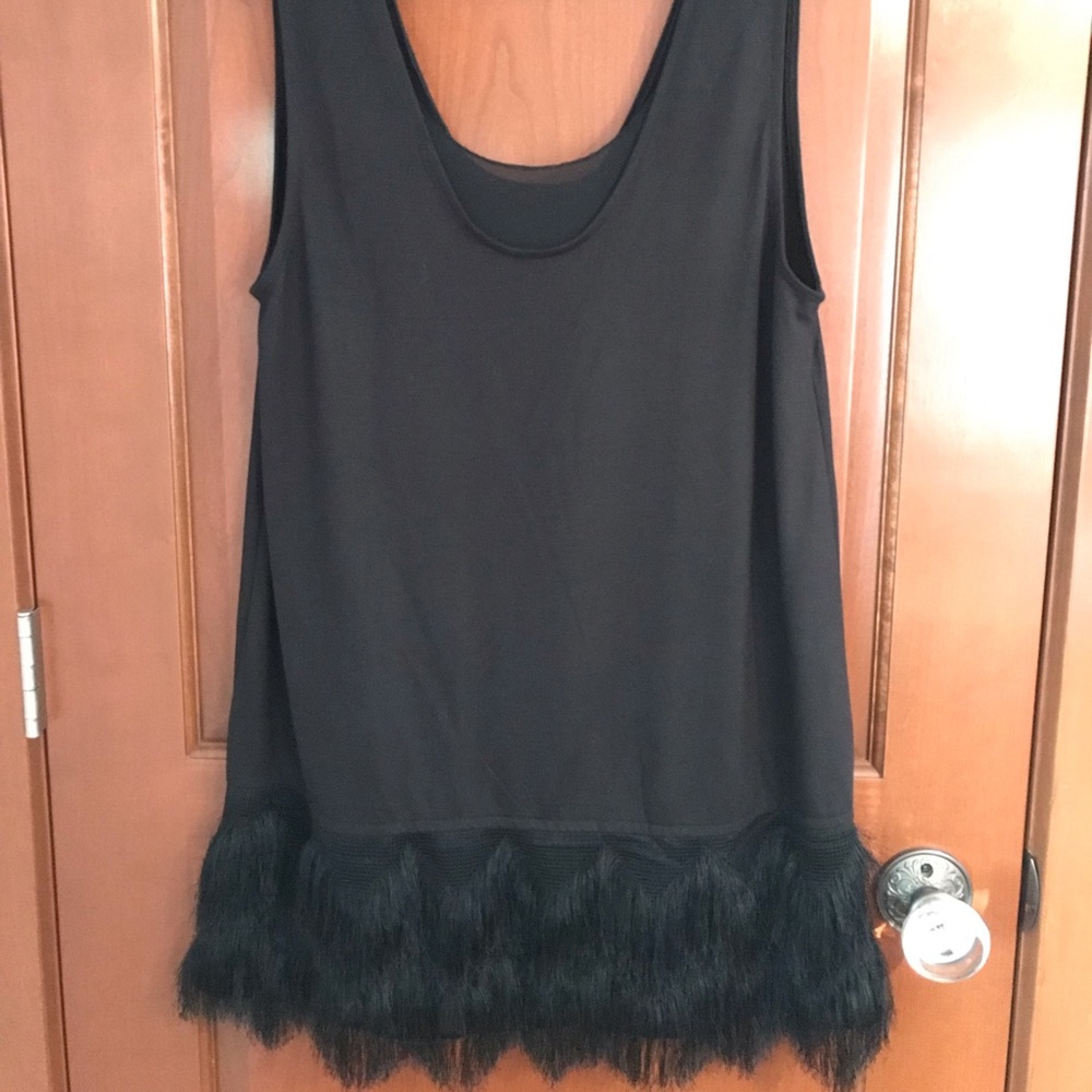 Tunic/mini dress black with feather trim.
